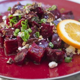 Roasted Beets with Orange Vinaigrette, Pecans and Goat Cheese
