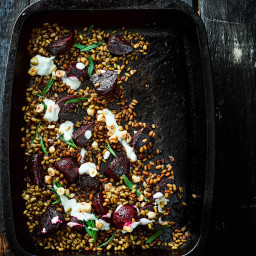 Roasted beets with sherry vinegar and freekeh
