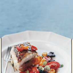 Roasted Black Sea Bass with Tomato and Olive Salad