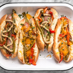Roasted Bratwurst with Peppers and Onions