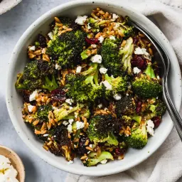 Roasted Broccoli Salad With Cranberry, Farro & Feta