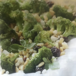 Roasted Broccoli Salad with Pine nuts, Dried Cherries and Feta