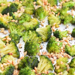 Roasted Broccoli with Lemon Garlic Butter & Toasted Pine Nuts