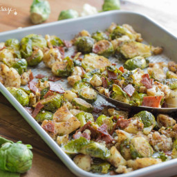 Roasted Brussel Sprouts with Bacon and Cauliflower