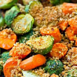 Roasted Brussels Sprouts and Carrots with Parmesan Breadcrumbs