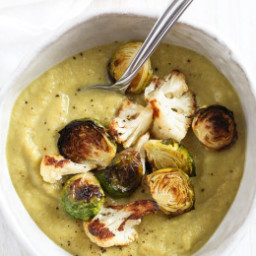 Roasted Brussels Sprouts and Cauliflower Soup