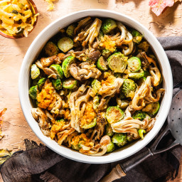 Roasted Brussels Sprouts with Oyster Mushrooms & Garlic Kimchi Butter