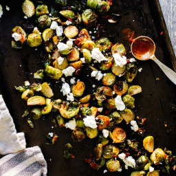 Roasted Brussels Sprouts with Goat Cheese & Harissa