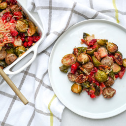 Roasted Brussels Sprouts with Apple, Chicken Sausage, Cranberries and Pecan