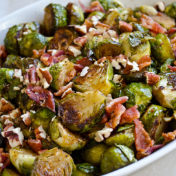 Roasted Brussels Sprouts with Bacon, Pecans & Maple Syrup
