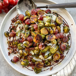 Roasted Brussels Sprouts with California Grapes and Bacon