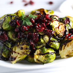 Roasted Brussels Sprouts with Cranberries and Balsamic Reduction