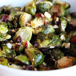 Roasted Brussels Sprouts with Dried Cranberries, Toasted Hazelnuts, and Ora