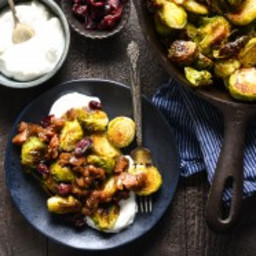 Roasted Brussels Sprouts with Greek Yogurt & Bacon Jam