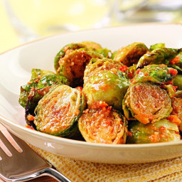 Roasted Brussels Sprouts with Sun-Dried Tomato Pesto