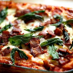 Roasted Butternut Squash Lasagna with Goat Cheese, Bacon, and Fried Sage