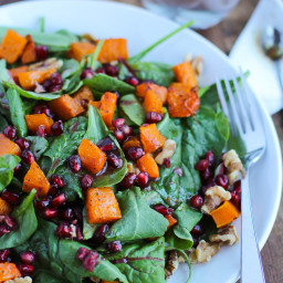 Roasted Butternut Squash Pomegranate Spinach Salad
