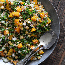 Roasted Butternut Squash Salad with Chickpeas, Kale, and Pearl Couscous