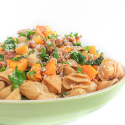 Roasted Butternut Squash, Sausage and Kale Pasta