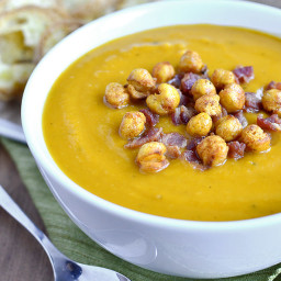 Roasted Butternut Squash Soup with Smoky-Roasted Chickpeas and Bacon