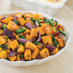 Roasted Butternut Squash with Baby Spinach and Cranberries