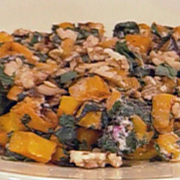 Roasted Butternut Squash with Beet Greens, Goat Cheese, Toasted Walnuts and