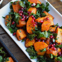 Roasted Butternut Squash with Crispy Kale and Pomegranate Seeds