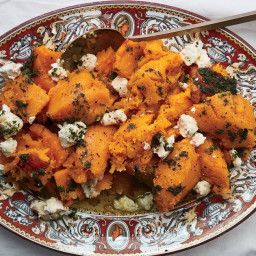 Roasted Butternut Squash With Herb Oil and Goat Cheese