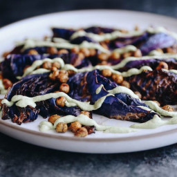Roasted Cabbage Steaks with Chickpeas and Creamy Herb Sauce