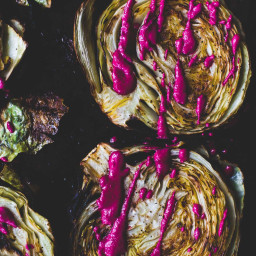 Roasted Cabbage Steaks with Garlicky Beet Sauce