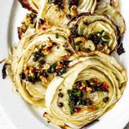 Roasted Cabbage Steaks with Walnut Caper Salsa