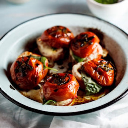 Roasted Caprese Tomatoes with Basil dressing