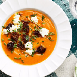 Roasted Carrot Soup with Fresh Cheese and Black Bread