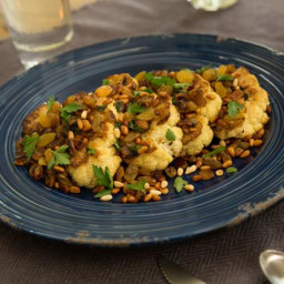 Roasted Cauliflower Steaks with Golden Raisins and Pine Nuts