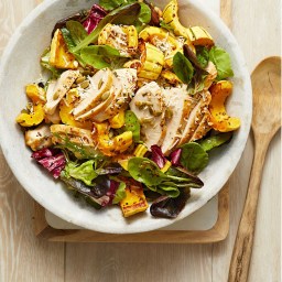 Roasted Chicken and Winter Squash over Mixed Greens