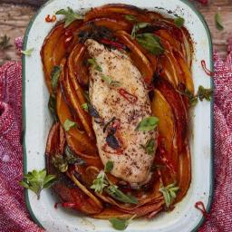 Roasted chicken breast with creamy butternut squash & chilli