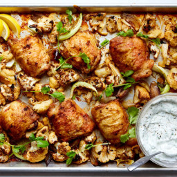 Roasted Chicken Thighs With Cauliflower and Herby Yogurt