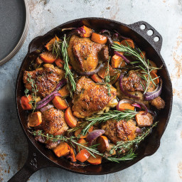 Roasted Chicken Thighs with Persimmons and Red Onion