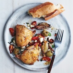 Roasted Chicken Thighs with Tomatoes, Olives, and Feta