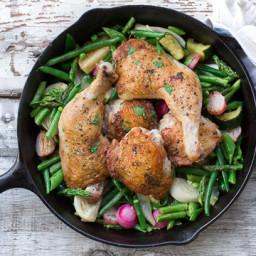 Roasted Chicken with Braised Spring Vegetables