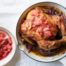 Roasted Chicken With Lemon-Glazed Rhubarb