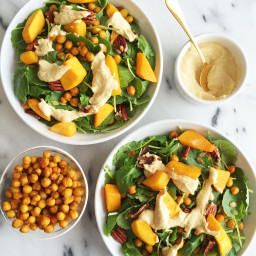 Roasted Chickpea and Butternut Squash Kale Salad with Creamy Garlic Tahini 