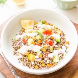 Roasted Chickpea Quinoa Greek Salad {Tzatziki Salad Dressing} – Guest Post!