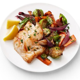 Roasted Cod with Carrots and Brussels Sprouts