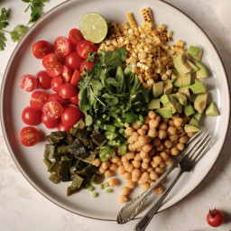 Roasted Corn, Chickpea, and Avocado Salad with Poblano Vinaigrette