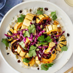 Roasted Delicata Squash and Creamy Blue Cheese Sauce