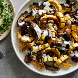 Roasted Delicata Squash and Mushrooms With Whipped Ricotta