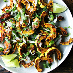 Roasted Delicata Squash with Chilies, Lime and Cilantro