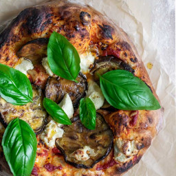 Roasted Eggplant Pizza with Almond Ricotta and Chili Oil