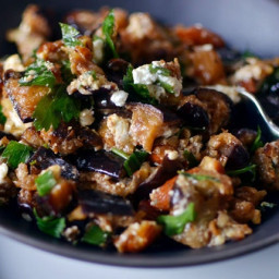 Roasted Eggplant Salad with Smoked Almonds and Goat Cheese